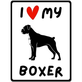 I Love Heart My Dog Breed Gift Present Metal Sign for Animal Lovers 15cm x 20cm - Boxer