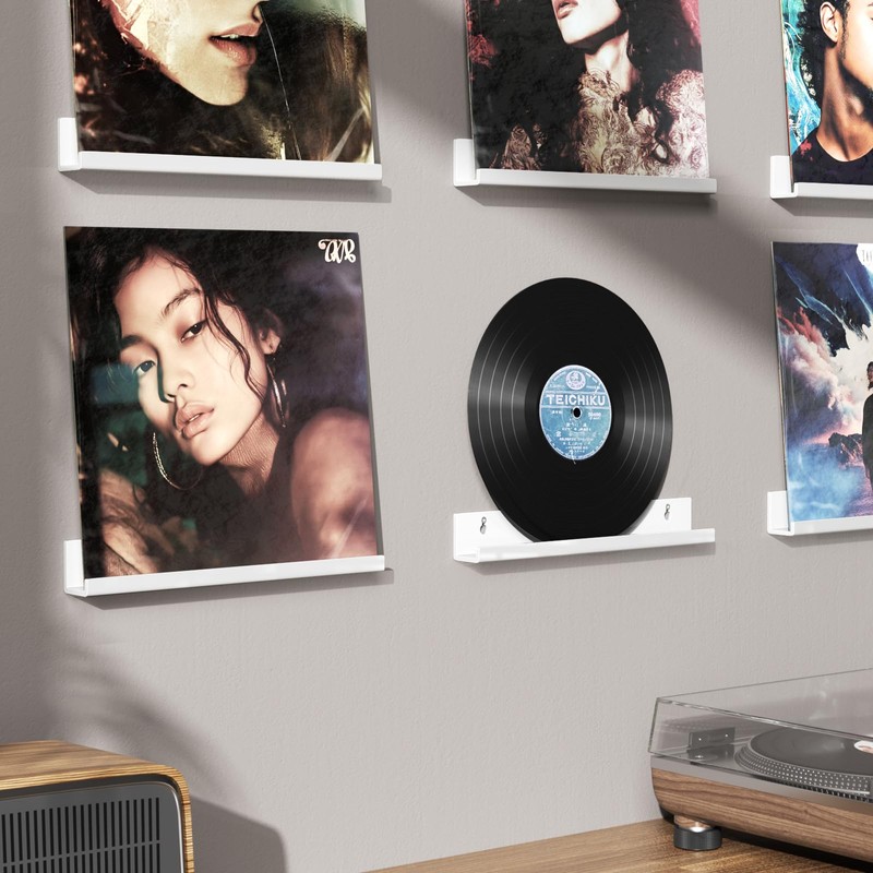 AITEE Vinyl Record Shelf Wall Mount: 6 Pack Acrylic White