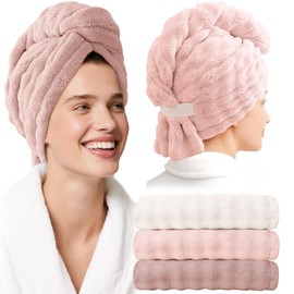 ROLSHOL Microfiber Hair Towel Wrap for Women - 3 Pack Super Absorbent Quick Dry Hair Turban for Curly/Straight/Long/Short Hair (32"x11")
