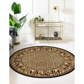 Unique Loom Wildlife Collection Area Rug - Cheetah (6' 1" Round Light Brown/Black)