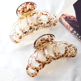 Large Hair Claw Clip, Black Plastic, Curved Design with Cutouts,pack of 2,Water proof (transparent yellow)