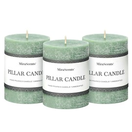 MIRASCENTS 3x4 Inch Sage Green Pillar Candles Set of 3 - Unscented Spring Candles, Long Clean Burning, Large Big Candles, Smokeless Dripless Candles for Spring Home Decor, Dinner Table, Bathroom, Rustic Decor