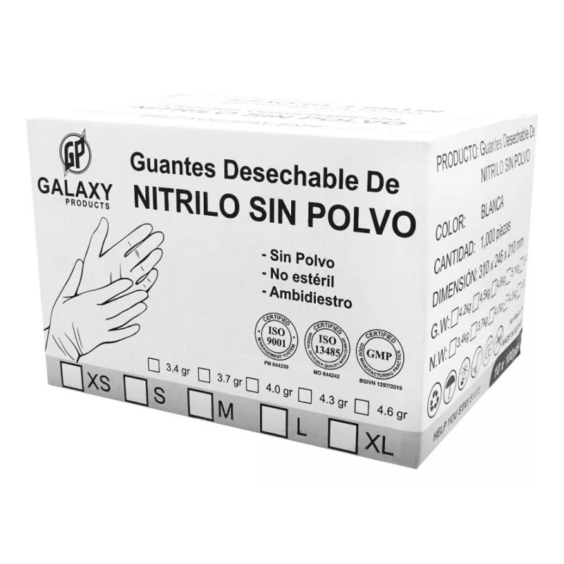 Galaxy Products 1,000 Guantes De Nitrilo Blanco Grande