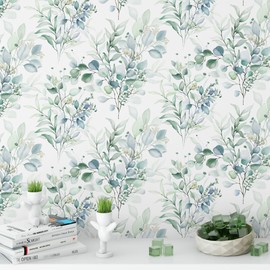 Peel and Stick Wallpaper for Home Decoration Kitchen Green Modern Floral Bathroom Removable Vinyl Self Adhesive Shelf Paper & Drawer Liner Roll House, Workshop & Office 17.3" x 79" TH8095-2