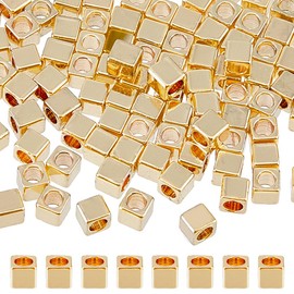 HOBBIESAY Pack of 100 Cube Beads Brass Gold Cube Beads Square Spacer Loose Charms Beads DIY Jewellery Accessories Bracelets Necklaces Earrings Crafts Right Angle 3 x 3 mm