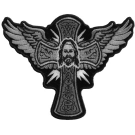 Ivamis Jesus Cross and Wings Iron on Patch- 4.5x3.5 inch - P5998