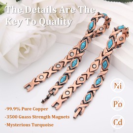 MagEnergy Turquoise Magnet Bracelet for Women 8.46 inch Size Adjustable Free Adjustment Tool Antique Bronze Magnetic Function Fine Present Package