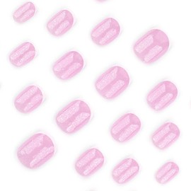 White French Tip Press On Nails Square Fake Nails Short False Nails With Glitter Design Full Cover Acrylic Pink Glue On Nails Glossy Artificial Nails Cute Stick On Nails For Women 24pcs