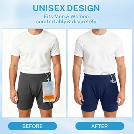 Urine Bag Shorts for Men, Incontinence Care Trousers, Catheter Bag Shorts with Double Pocket, Postoperative Care Ostomy Stoma, Comfortable, Machine Washable, Blue