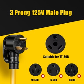 30 Amp to 20 Amp 110V RV Distribution Adapter Cord, NEMA TT-30P Male to 3X 5-15R/5-20R T-Blade Household Outlet Female with LED Power Indicator, ETL Listed (25FT)