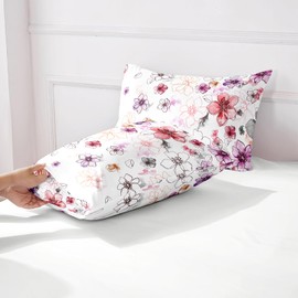 YIYEA Pillow Cases Standard Size Set of 4, Ultra Soft 1800TC Hotel Quality Double Brushed Microfiber Embroidered Pillowcases and Floral Pillow Covers, Envelope Closure, Fade Resistant (20"x26")