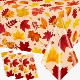 CMUSKO 3 Pack Fall Tablecloths, Fall Leaves Party Decorations Thanksgiving Disposable Tablecloth, Maple Leaf Plastic Thanksgiving Table Covers for Fall Harvest Holiday Thanksgiving Party Supplies