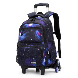 VIDOSCLA Galaxy Kids Rolling Backpack for Boys Primary Students Wheeled Bookbags for School