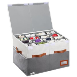 Supowin Supowin Shoe Organizer for Closet, Foldable Shoe Storage Bins with Lid & Adjustable Dividers, Fabric Shoe Box Storage Containers with Four Reinforced Handles, Fits 16 Pairs, 1 Pack, Grey