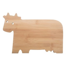Set of 2 Chopping Boards / Breakfast Boards Made of Real Wood Certified According to (EC) No 1935/2004 in 5 Designs Chicken Pig Cow Fir Fish (Cow)