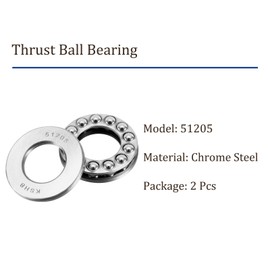 Kozelo 2pcs 51205 Thrust Ball Bearing - [25mm x 47mm x 15mm] Chrome Steel Miniature Thrust Bearing with Washer for Machine Tool Use