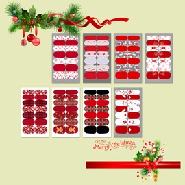 JERCLITY 16 Sheets Red Series Christmas Nail Polish Strips with Nail File Santa Claus Christmas Tree Snowflake Grid Pattern Christmas Nail Stickers Full Nail Wraps for Women Christmas Nail Art