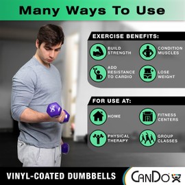 CanDo Vinyl Coated Dumbbells Pair Brown 20 lb 2pc Handheld Weights for Muscle Training and Workouts, Color Coded Anti-Roll Home Gym Equipment, Beginner and Pro