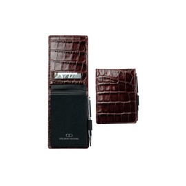 DELMON VARONE - Notepad Case DIN A7 Including 2 x Notepads and 1 x Mini Ballpoint Pen Reporter Pad (Red) Premium Genuine Leather with Pen Loop, Slip Pocket & Blank Pad Unlined & Tearable