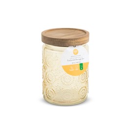 Core Home & Kitchen Textured Sunburst Honey Yellow Storage Jar with Acacia Wooden Lid 23.7 ounce Glass Cannister For Herbs, Spices, Q-Tips, Cotton Balls Kitchen Or Bathroom Essentials