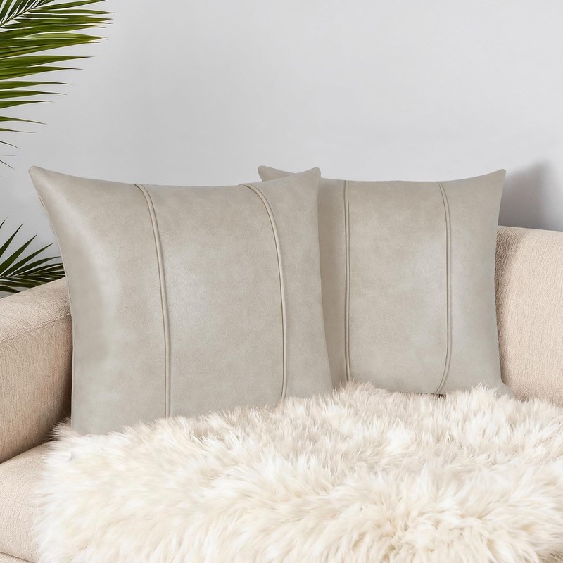 Pessbulmm Faux Leather Decorative Throw Pillow Covers 18x18 Inch Set