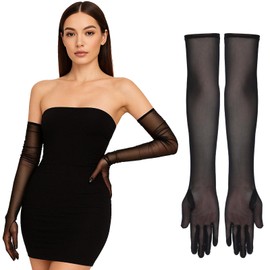 Long Black Sheer Gloves, Lace Opera Gloves Mesh Women Formal Glove Tulle Glove 1920s Accessories Tea Party Accessories Flapper Prom Accessories for Women Bridal (21.65 inch)