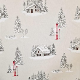 Stoff Sold by the Metre Cotton Natural Skiing Ski Slope Lift Holiday Snow Easy Care Decorative Stoff Curtain Stoff Linen Look Sold by the Metre Price