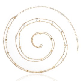 FMYODWU Belly Chain Gold for Women, Bikini Belly Chain, Body Chain, Multilayer Bikini Crystal Waist Chain, Adjustable Bohemian Belly Belt Chain, Summer Beach Jewellery for Women and Girls