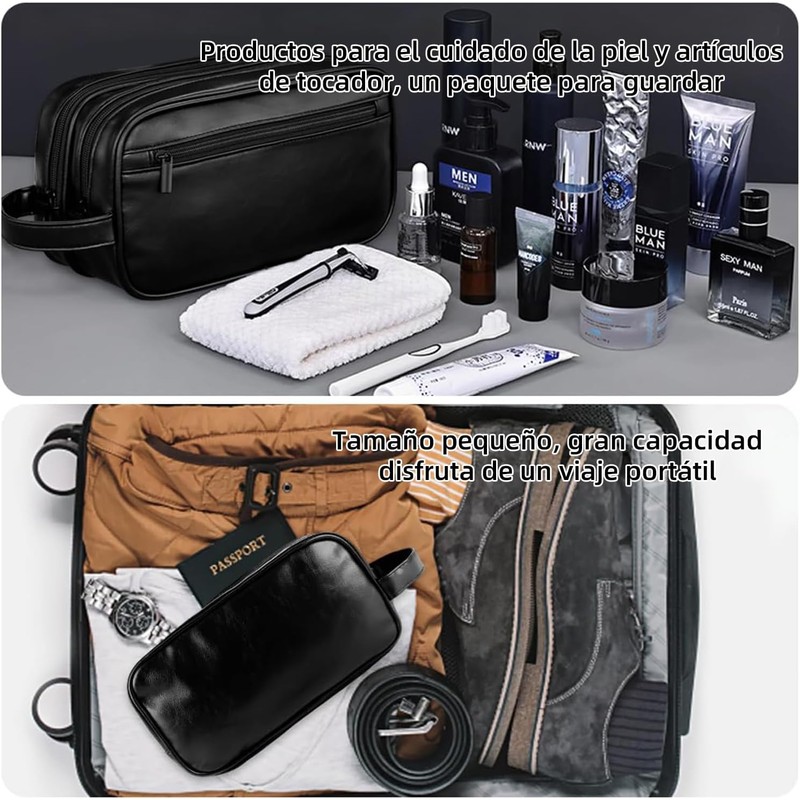 Neceser para Hombre Impermeable, 3 Compartimentos, 27×14×10 cm (Negro)