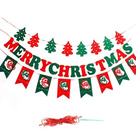 3PCS Merry Christmas Banner Garland, Christmas Banners Flags Decorations, with Christmas Tree, Letters, Santa Claus Pattern Banners Flags, for Christmas Party Decoration