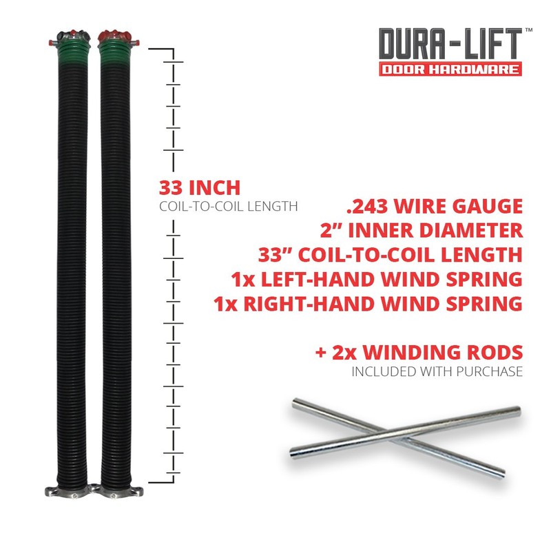DURA-LIFT .243 x 2" x 33" Torsion Garage Springs (Green,