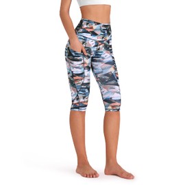 ODODOS Women's Knee Length High Waisted Yoga Capri Leggings with Pockets, Printed Workout Running Sports Athletic Yoga Capris, Fine Art, Medium