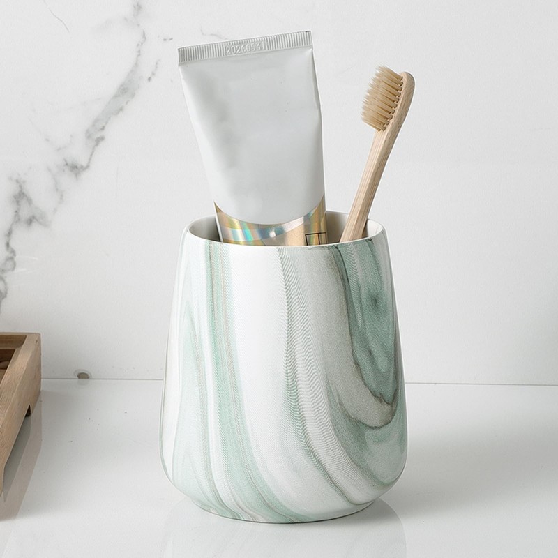 Marble Green Toothbrush Holder for Bathroom - Ceramic Tooth Brushing