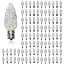 100 Pack C9 Christmas Lights LED Replacement Bulbs, Shatterproof & Waterproof Plastic C9 Led Bulbs for Outdoor String Lights, E17 Base, 0.6W Equivalent to 7W, 2700K, 50 Lumens Holiday Decoration