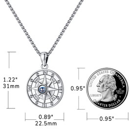 Compass Necklace for Women Men - 925 Sterling Silver Pendant I Love You in 100 Languages Stone Jewelry - Ideal Gift for Daily Wear, Birthday, Anniversary, Graduation, Valentine, Mother's Day, Father's Day