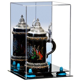 Better Display Cases Acrylic Versatile Display Case Display Case - Medium Square Box with Mirror Case, Light Blue Risers and Black Base 8" x 8" x 12" (V42/A060)