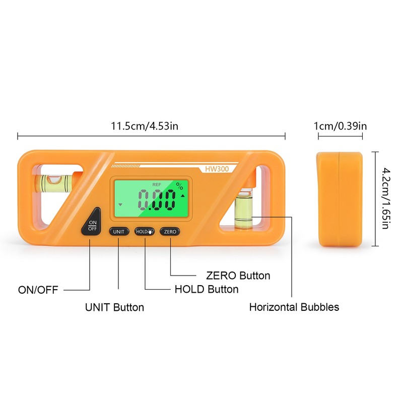 Digital Billet Torpedo Level Protractor ABS 90 Degree Orange
