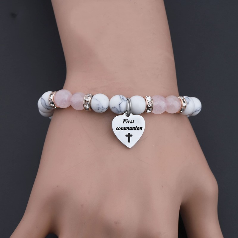 KUIYAI First Communion Gift Goddaughter Bracelet Bapitism Pearl Bracelet Knot