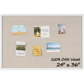 Fun Memories Cork Board Bulletin Board for Office, 24" x 36" Oak Wooden Framed Corkboard, Wall Mounted Notice Pin Board for School Home & Office, White