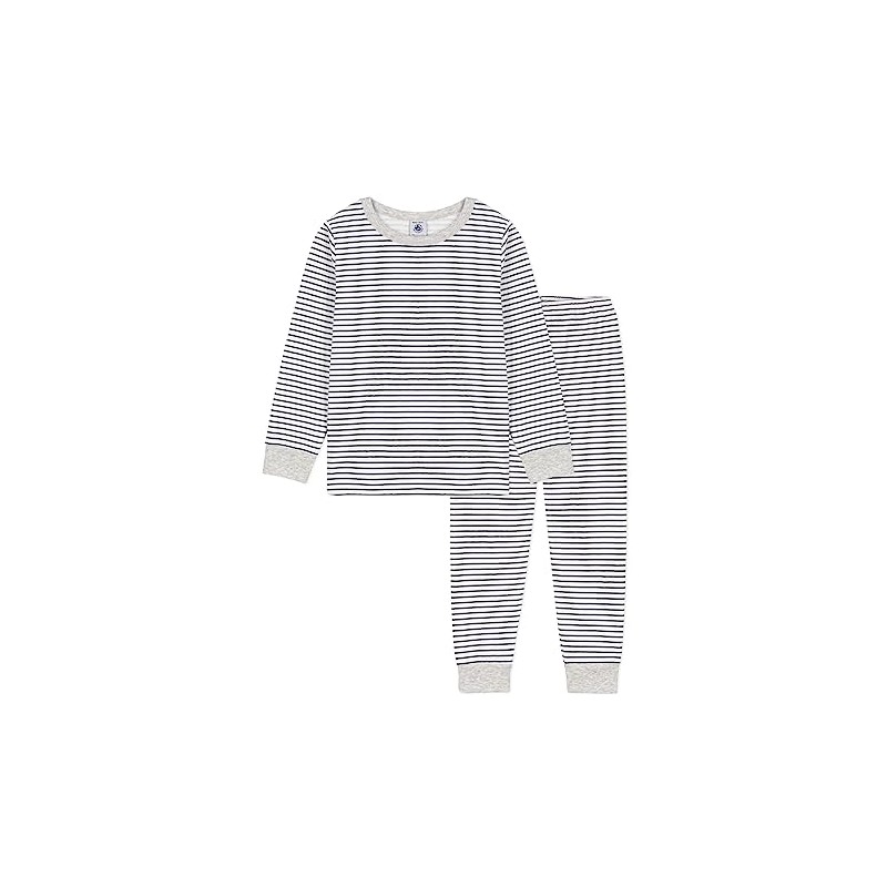 Petit Bateau Boys Pyjamas, White Marshmallow / Blue Tuxedo