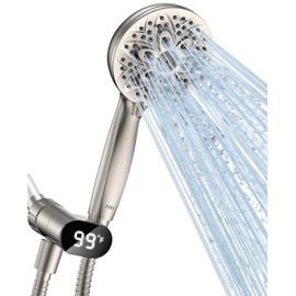 2024 NEWEST Handheld Showerheads with LED Display Temperature - JDO High Flow Showerhead with 6 Different Shower Modes - High Pressure even at Low Water Pressure - for Pet Bathing and Baby Care