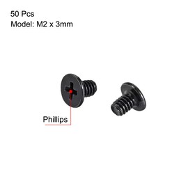 sourcing map M2 x 3 mm Phillips Screw Cap Black 3.8 mm Diameter Screw Head for Laptop PC TV Fan Audio Switch Pack of 50