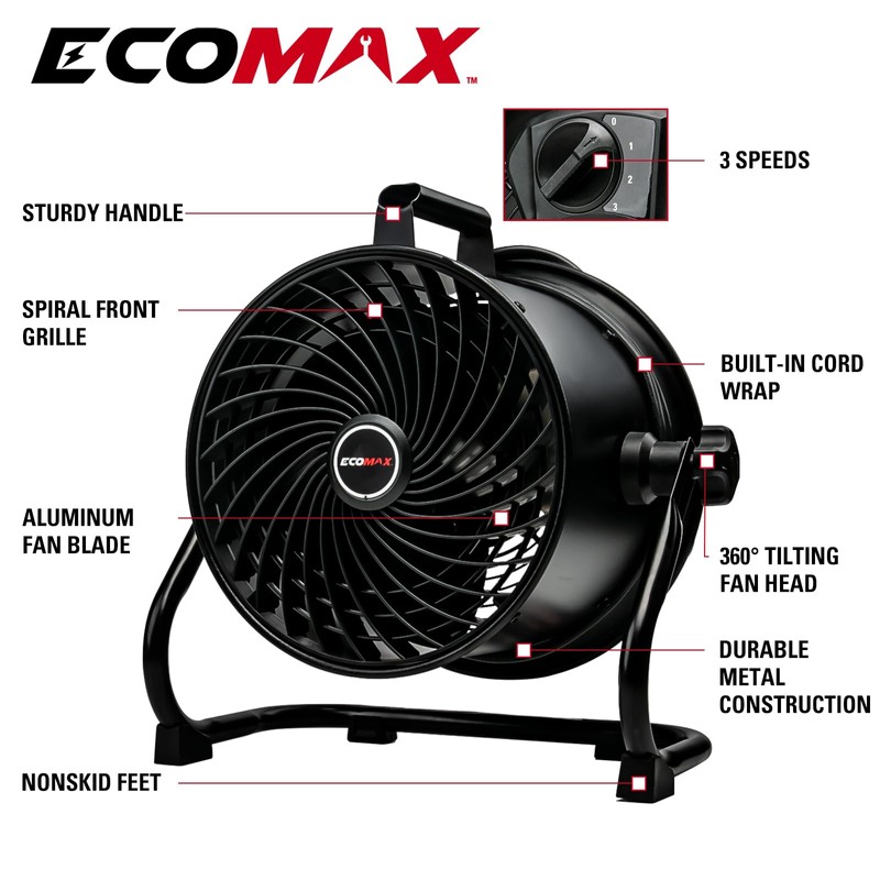 10-Inch High-Velocity Drum Air Circulator Fan, Heavy-Duty Shop Fan with