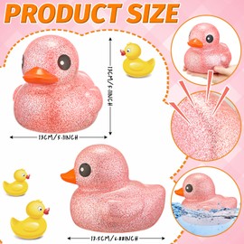 Juguete gigante de 6.89 pulgadas de goma con purpurina de pato de goma con purpurina, para baño de pato grande, con sonido, juguete para la ansiedad, para baby shower, cumpleaños, fiesta, regalo de verano, playa (rosa)