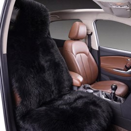 FLMAIPU Faux Sheepskin Car Seat Cover-Fluffy Fuzzy Soft Auto Seat Cushion for Automotive Universal Fits Most Car SUV Truck Minivan, Women 1pc (Black)