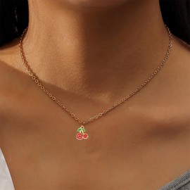 QLUYCKW 3 PCS Cherry Necklace Earrings Jewelry Set for Women Dainty Cute Sweet Cherry Fruit Pendant Necklace 14K Gold Plated Cherry Crystal Bracelet Birthday Party Charm Jewelry (Crystal Cherry)