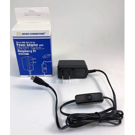 MICRO CONNECTORS Ul Approved Micro-USB 5V 2.5A Power Supply Adapter on/Off Switch Raspberry Pi 3 Model B (RAS-PWR03-PI)