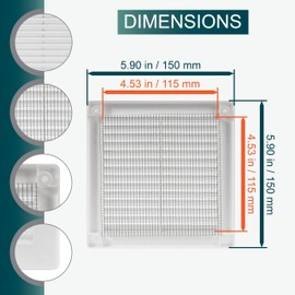 Ecopro Vent / 5'' x 5'' Inch Opening Measurement / White Square Vent External Grille with Protective Mesh - Lightweight Plastic Register / Cover Indoor Outdoor Soffit Vent - 6x6 Outer Measurement