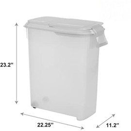 Plexon Pet Food Storage Container - 50 Quart Capacity With an Airtight Lid, Size 22.3" x 11.2" x 23.2", For Storing Dog or Cat Food or Birdseed, It Features a Wheeled Base, with White Lid
