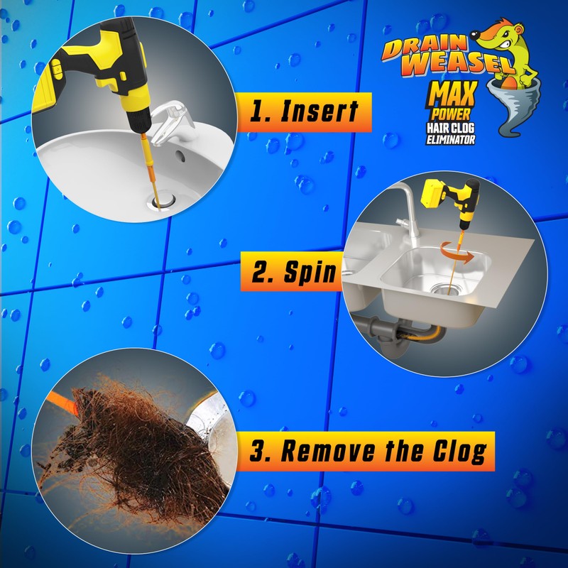FlexiSnake Drain Weasel MAX Power Sink Snake Hair Clog Remover